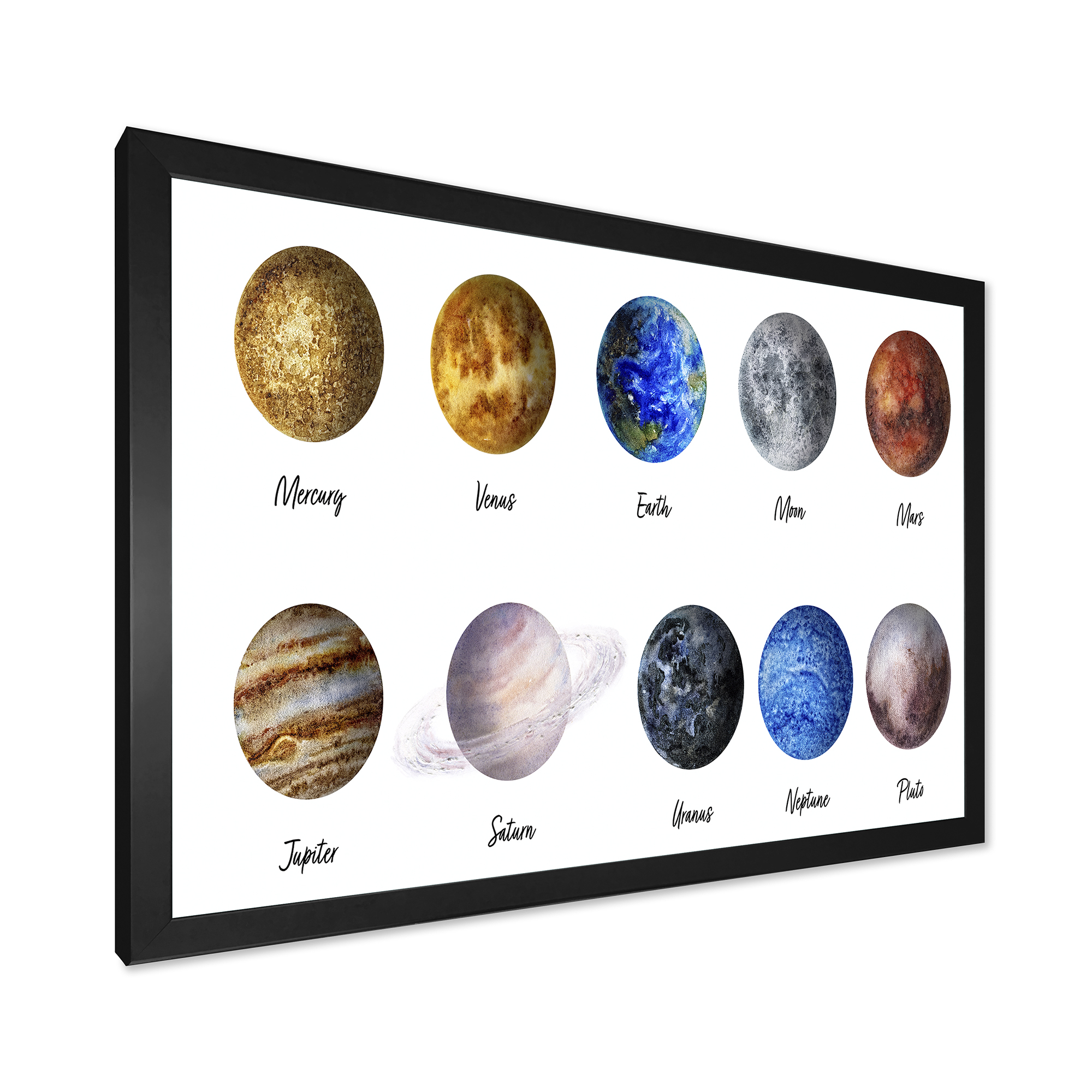 Designart 'All Planets United On White' Modern Framed Art Print