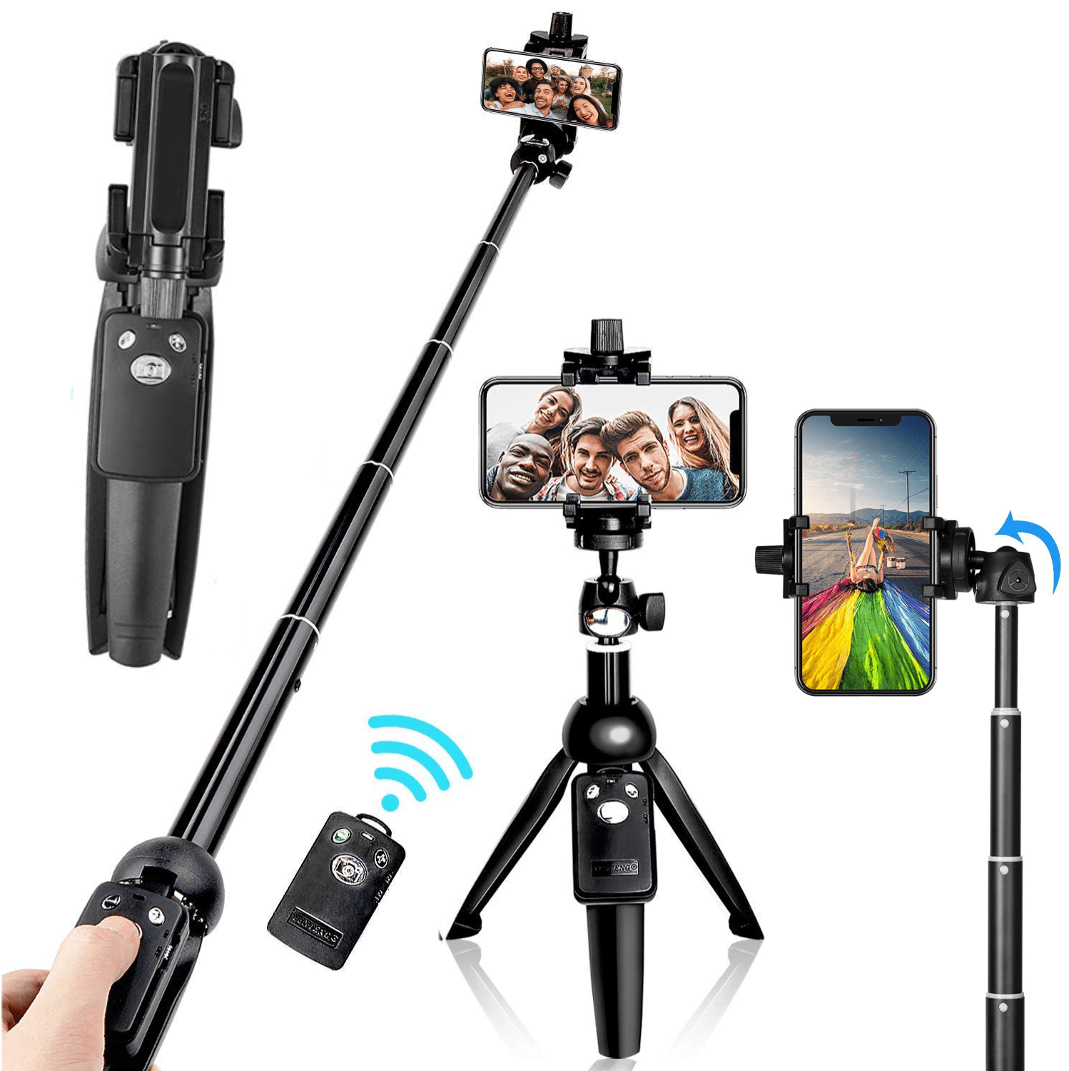 Komkommer Tranen Laan 39 inch Bluetooth Selfie Stick Tripod Monopod Stand for iPhone Samsung LG  Black - Walmart.com