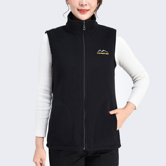 CUZIBR Women Winter Vest Plus Size Sleeveless Full Zipper Soft Stand Collar Solid Thick Warm Jacket Cozy Lightweight Outdoor Basic Waistcoat Daily Wear,Black,XXL