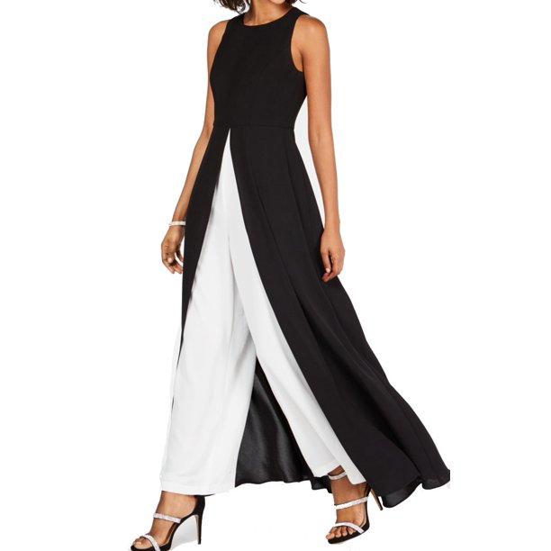 Adrianna Papell Womens Jumpsuit White Sleeveless Overlay 2 Walmart