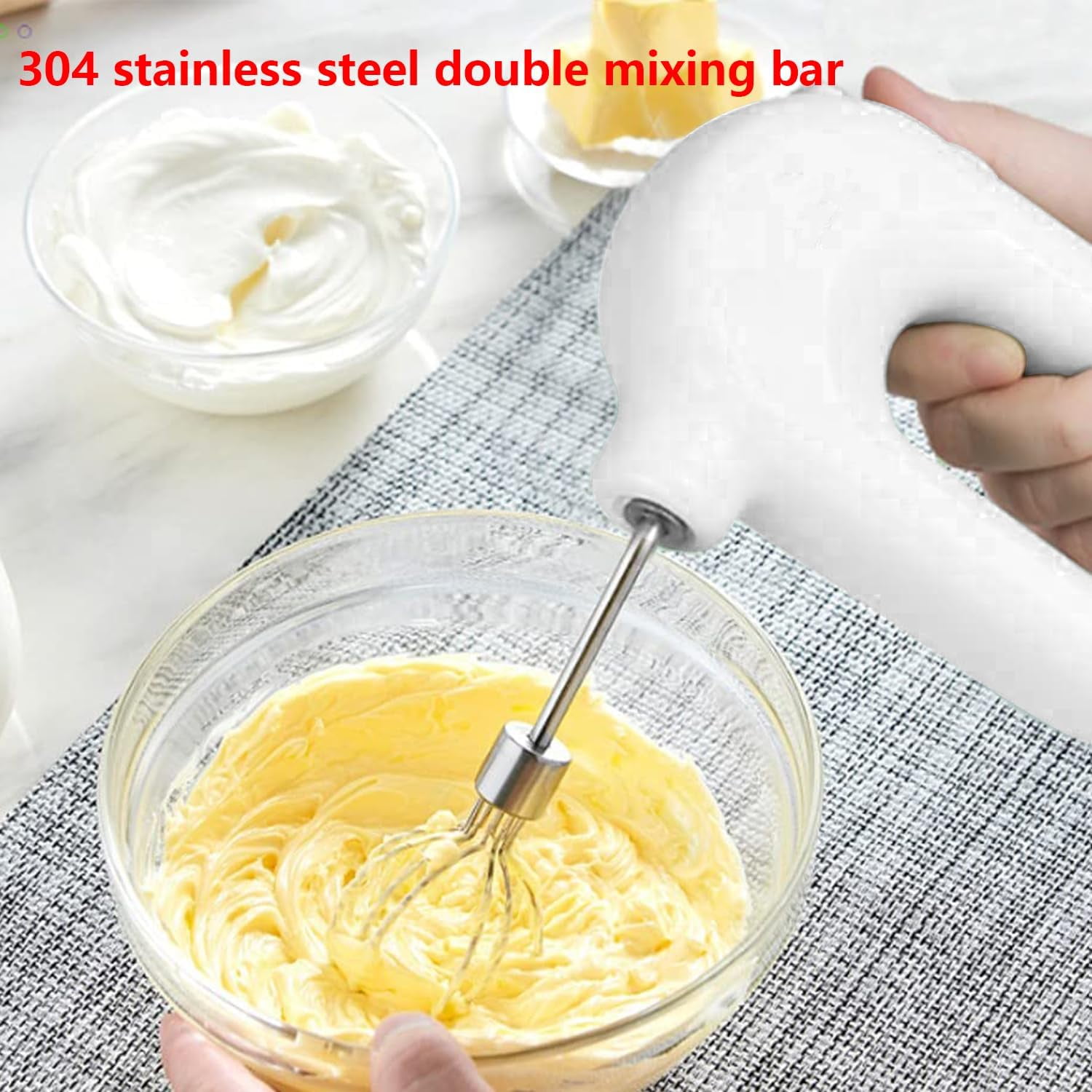 Electric Hand Mixer, Hand Blender USB Charging,Mixer Electric Handheld Suitable for Whipping Egg Whites/Cake Batter/Cream,Egg Beater and Cream Stick,White