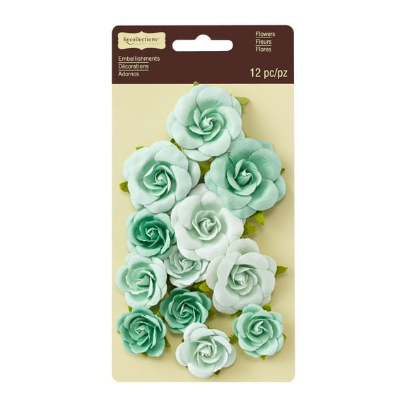 12 Packs: 12 ct. (144 total) Signature Mint Sweetwater Rose Embellishments by Recollections