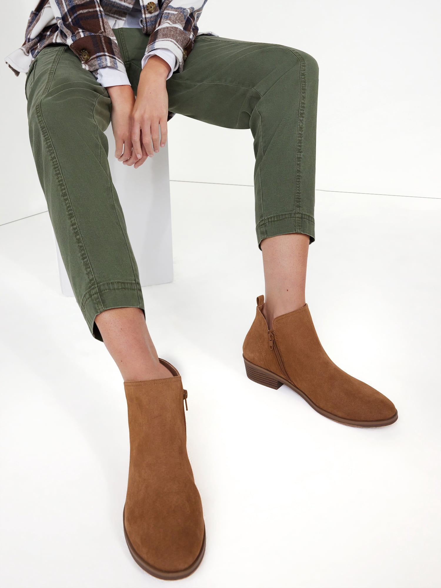 Time and Tru Women's Faux Suede Ankle Boots, Wide Width Available