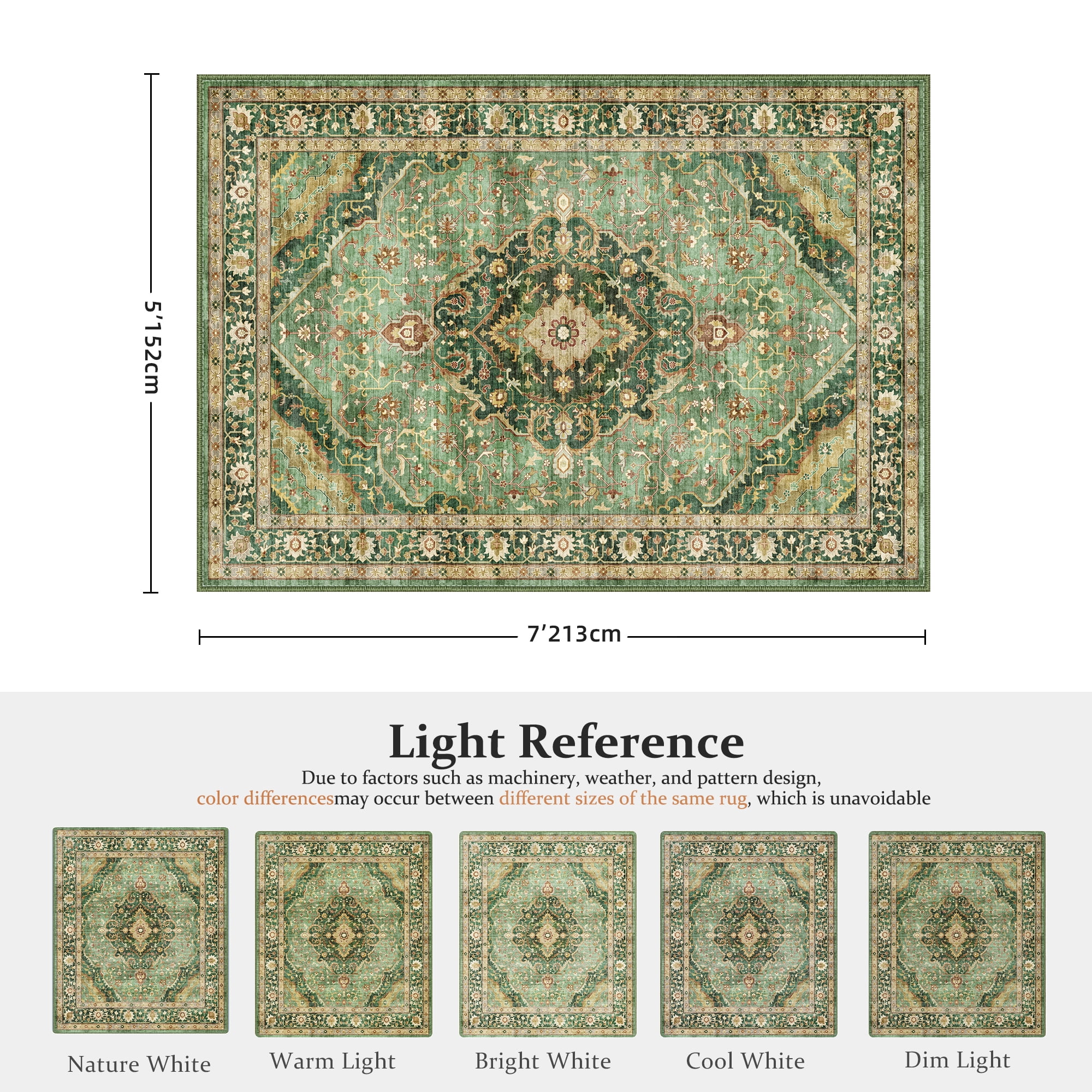ATHOPE 5x7 Area Rugs for Living Room Bedroom, Washable Soft Rug with Non-Slip Backing, Large Floral Vintage Distress Print Pattern Carpet, Green