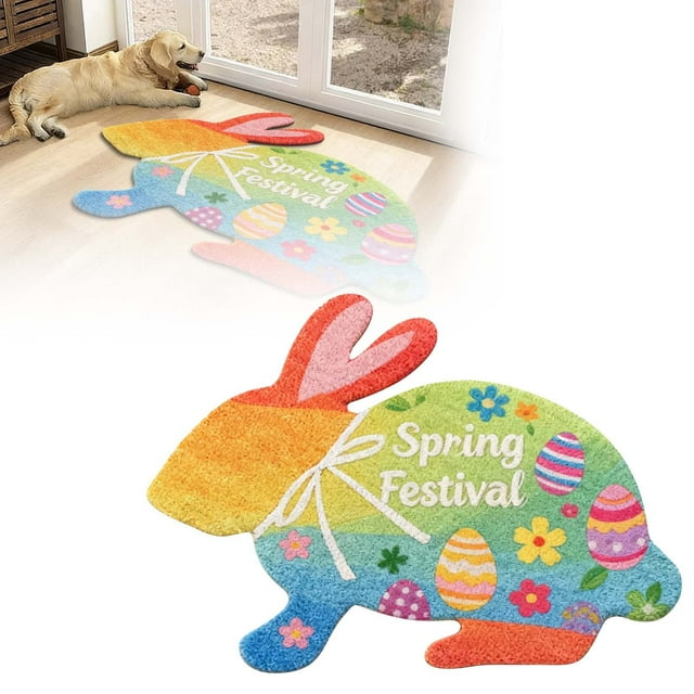 Velvet Easter Bunny Welcome Mat for Rooms and Entrances Absorbent Non Rug 90cm Durable Doorway Floor Mat