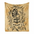 thumbnail image 1 of Vintage Soft Flannel Fleece Blanket, Drawing of Nostalgic Gramophone Vinyl Rose Petals Leaves with Retro Music Banner, Cozy Plush for Indoor and Outdoor Use, 70" x 90", Orange Black, by Ambesonne, 1 of 6