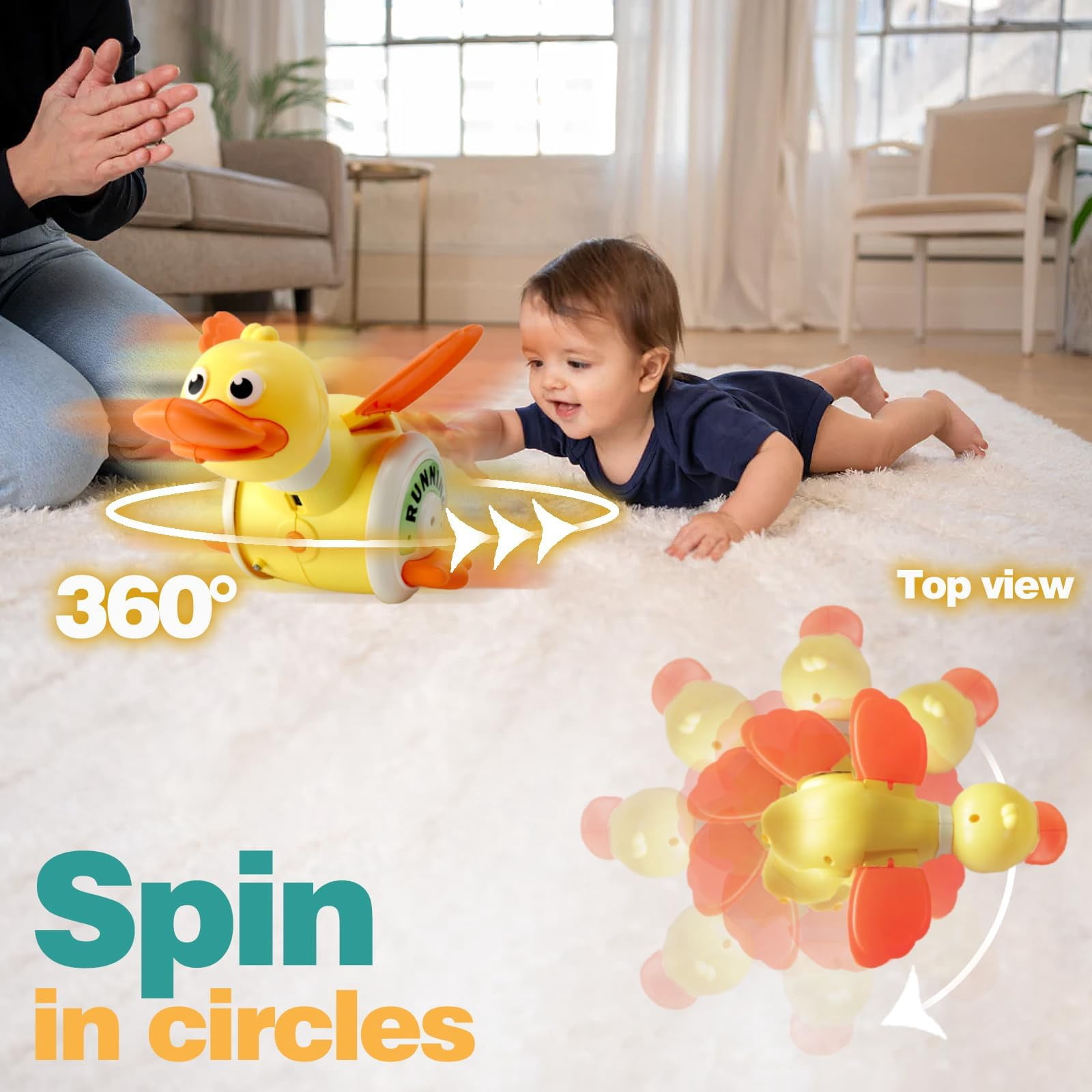 Baby Musical Duck Toys, Cute Running Duck Crawling Toys with Light & Music, Increase Baby Tummy Time Toys, Great Musical Crawl Toys for Infant 12-18 Months(Yellow)