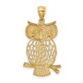 thumbnail image 3 of 14k Yellow Gold White Rhodium Open Back Diamond Cut Polished Finish Moveable Owl Charm Pendant, 3 of 4