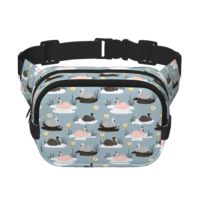 Fotbe Swan Princess On Lake Cangurera Cuadrada con Estampado de Doble Capa, Bolsa de Cintura Ajustable Mini para Hombres y Mujeres