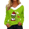 thumbnail image 1 of Women's Christmas Long Sleeve V-Neck T-Shirt Floral Pattern Polyester Blend Junior Fall Polyester Blend Junior Fall Winter Tee FN24749, 1 of 9
