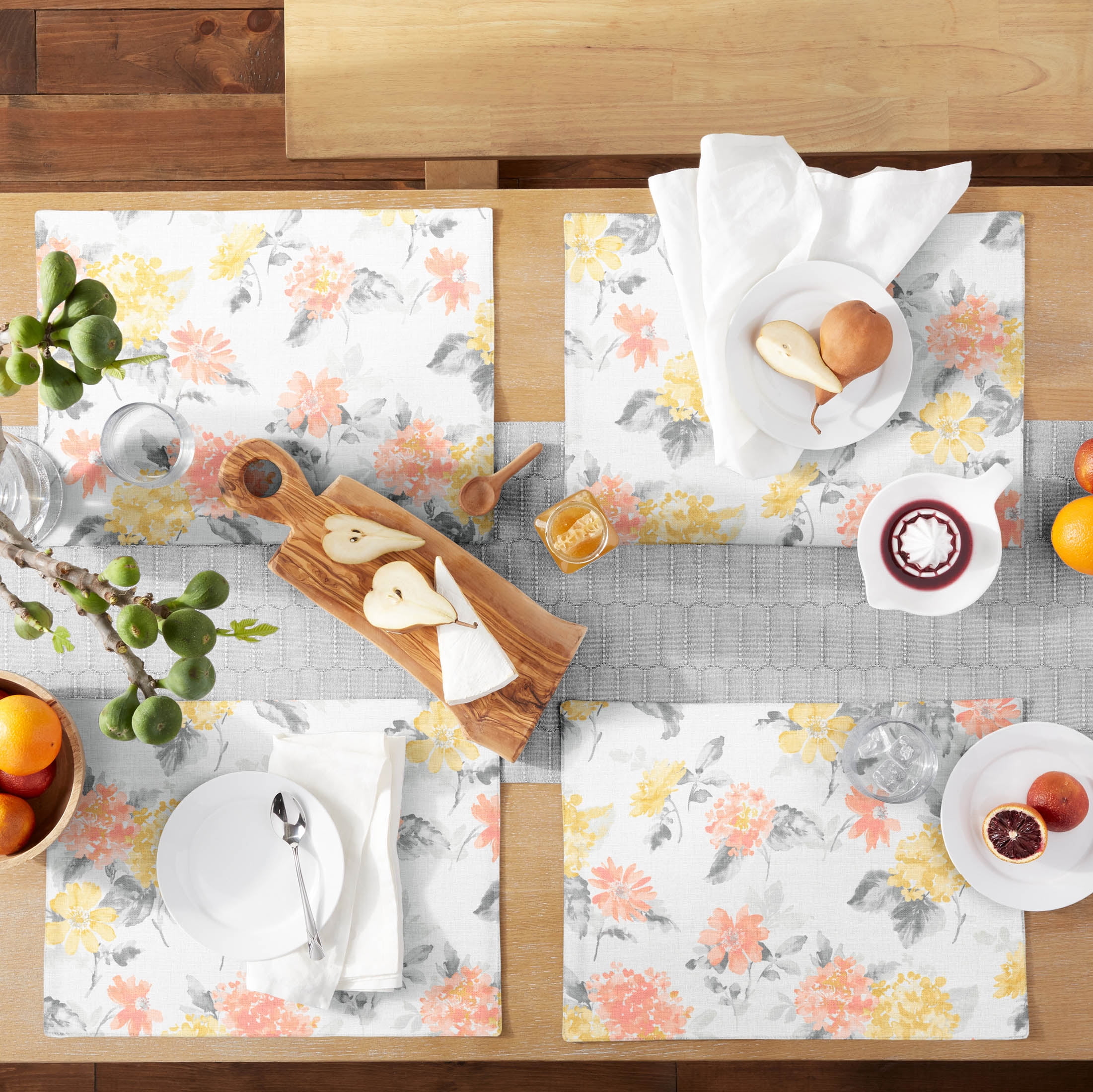 KILBURN Harrods フラワープリントプレイスマットV&A 4枚セット Martha Stewart Amber Floral Fabric Placemat Set 4-Pack, Pink