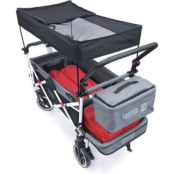 Creative Outdoor Titanium Series Push Pull Wagon Stroller with Canopy Folding Wagon for Kids, Black/Gray
