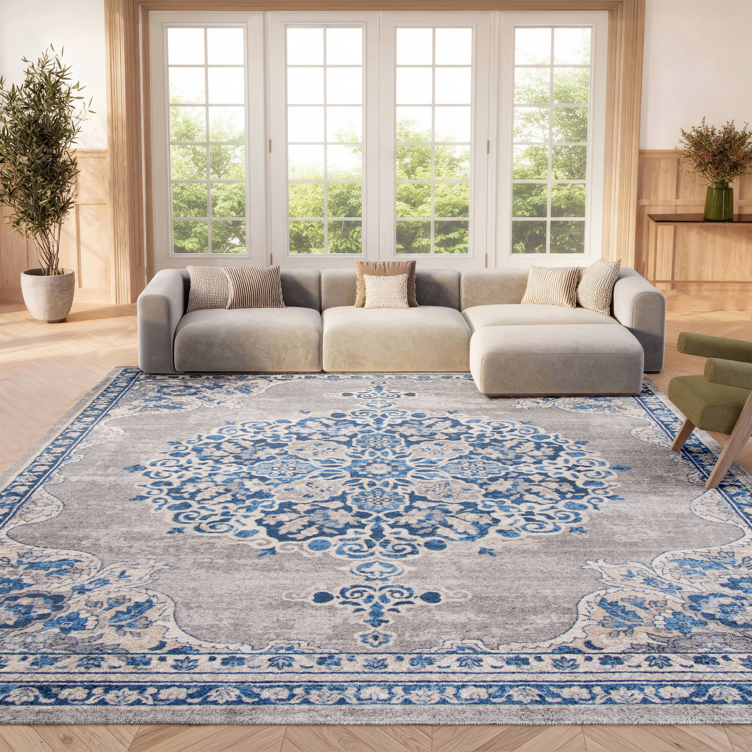SAFAVIEH Brentwood Cahal Oriental Area Rug, Light Gray/Blue, 9' x 12'