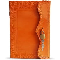Jaald 10" Leather Journal Blank Notebook Handmade Travel Diary with Lock Writing Bullet Journal Christmas Gift Orange Sketchbook for Artists