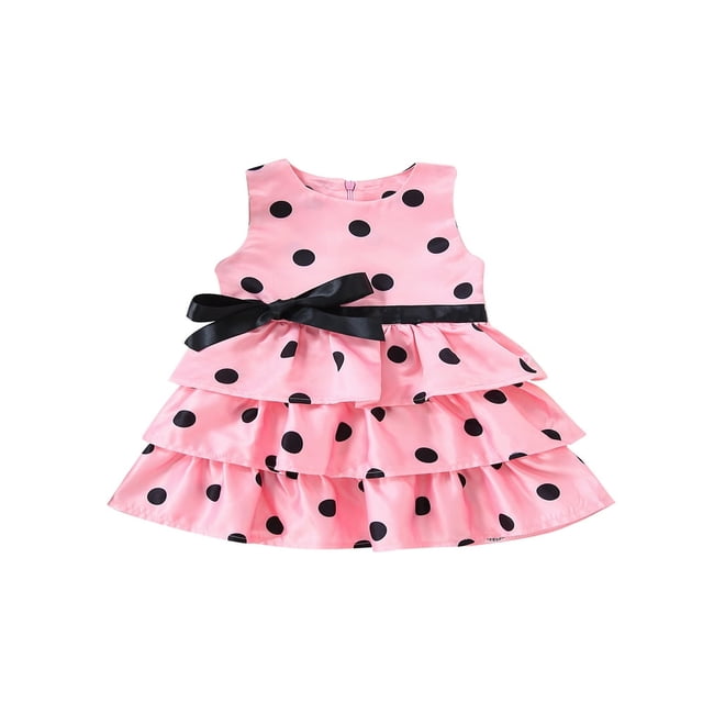 POINTERTECK Bébé Fille Robe d'Été Tenue Sans Manches Pois Impression Taille Haute Tutu Partie Robes de Princesse Blanc 2-3 Ans