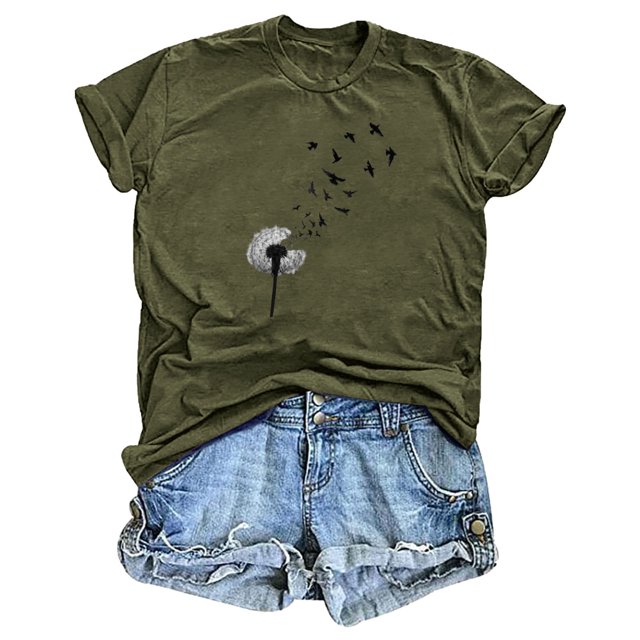 Fiudx Ofertas Flash Del Día Solo En Línea Blusa de Manga Corta con Estampado de Moda para Mujer, Divertida Camiseta con Cuello Redondo