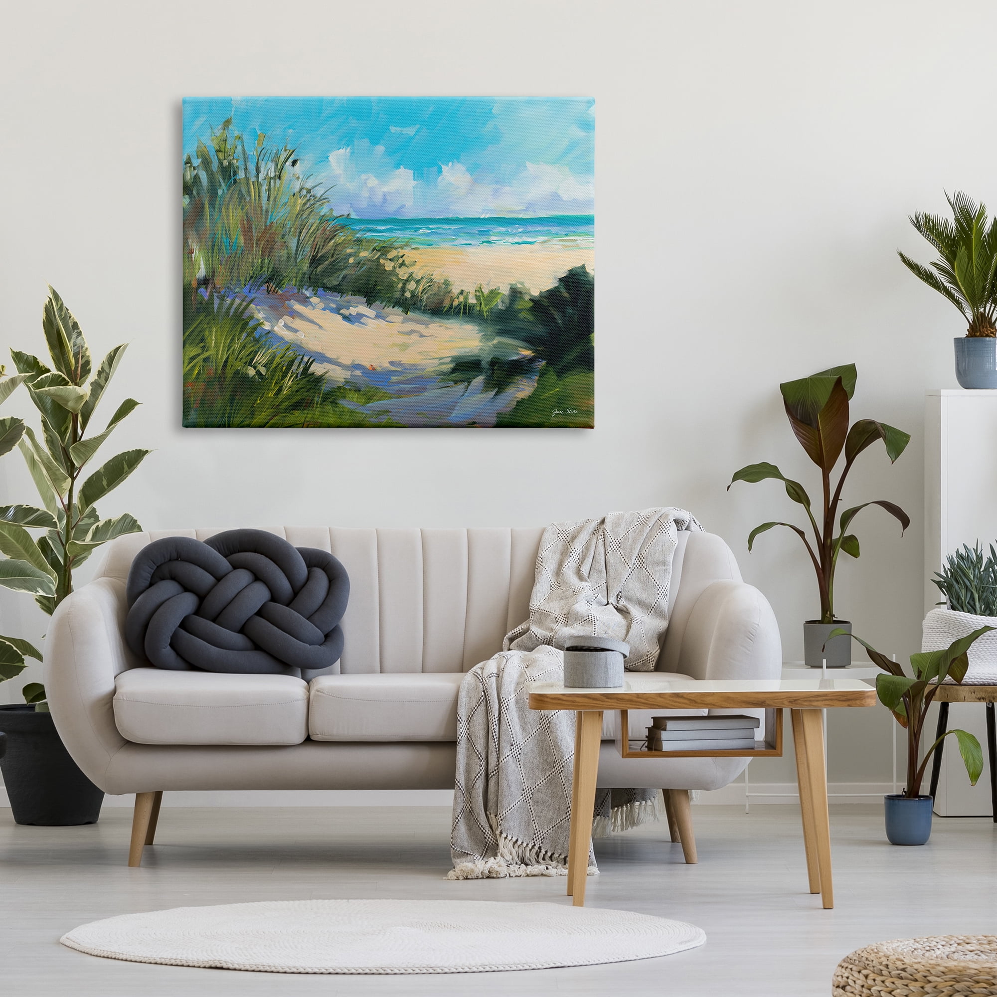 Stupell Industries Beach Sand Dune under Sunny Blue Sky Landscape Nature Painting Gallery Wrapped Canvas Print Wall Art, 36 x 48