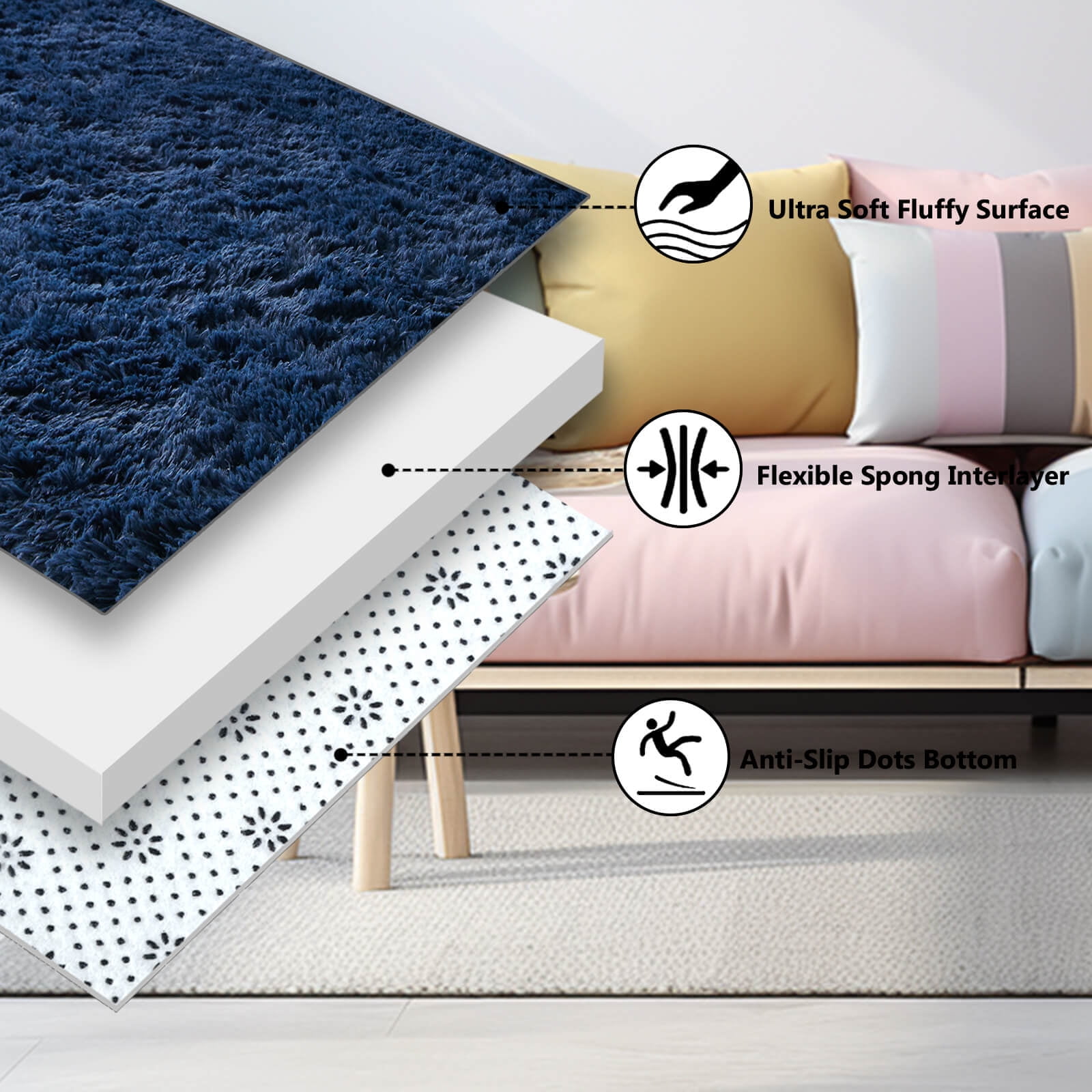 BRICHOEE Shag Navy Blue Area Rug, 4'x6' Indoor Ultra Soft Plush Rugs for Living Room, Non-Skid Modern Nursery Faux Fur Rugs for Home Decor