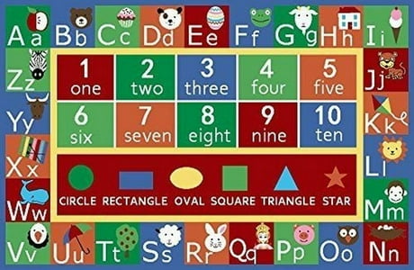 Kids Rug ABC Alphabet Numbers And Shapes Educational Area Rug Non Skid