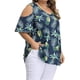 thumbnail image 2 of Camisa de mujer Blusa estampada con hombros descubiertos y manga corta con cuello en V, Azul oscuro, 5XL Vogacara AP002468-15, 2 of 5