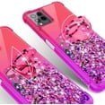 thumbnail image 4 of Compatible for T-Mobile REVVL 6 Pro 5G Case Ring Kickstand Liquid Quicksand Glitter Case Clear Bling Diamond Shock Protective Cover for Girls Women - Hot Pink/Purple, 4 of 5