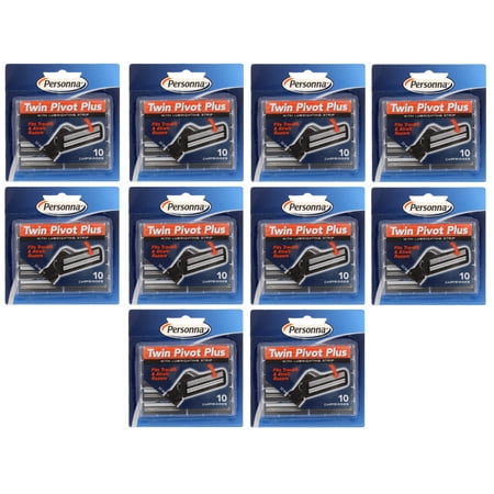 Personna Twin Pivot Plus Refill Blade Cartridges w/ Lubricating Strip for Atra & Trac II Razors 10 ct. (Pack of 10) + Facial Hair Remover Spring