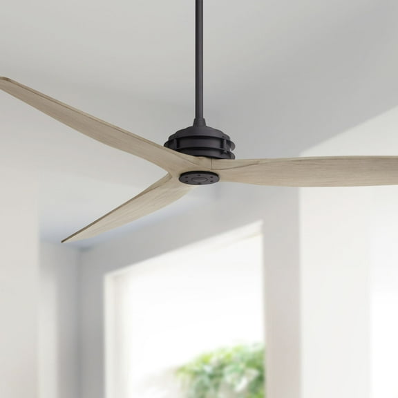Casa Vieja 62" Coronado Aire Indoor Outdoor Ceiling Fan 3 Blade Remote Control Matte Black Finish Motor White Oak Finish Blades Damp Rated