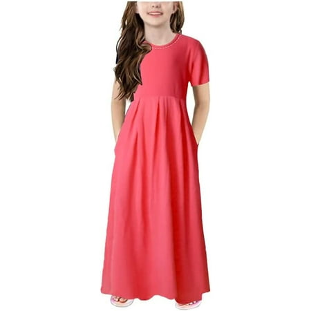 

YOUI-GIFTS Girl s Summer Short Long Sleeve Stripe Holiday Dress Maxi Dress with Pocket Size 3-16T