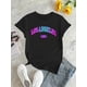 thumbnail image 2 of Los Angeles Gradient Alphabet Print T-Shirt for Women - Casual Polyester Knit Fabric, All-Season Comfort, Round Neck, Short Sleeve, Abstract Pattern Fashion Top, 2 of 6