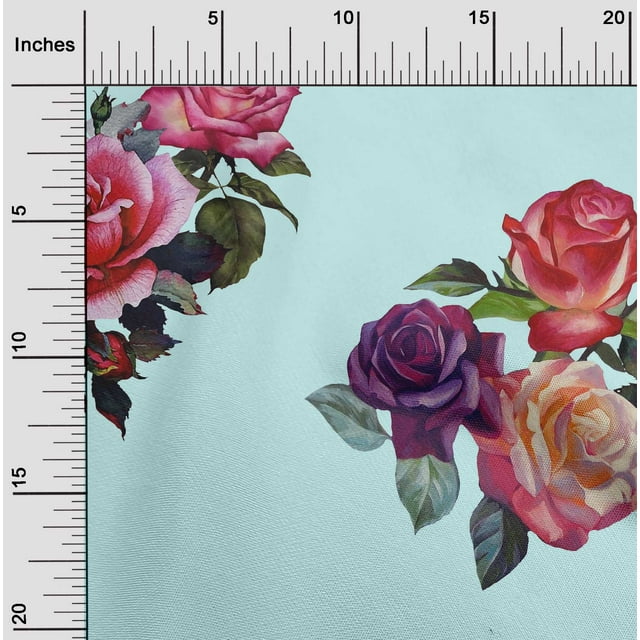 oneOone Coton Flex Tissu Feuilles & Rose Aquarelle Tissu Imprimé par Yard 40 Pouces de Large