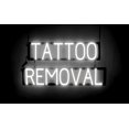 thumbnail image 1 of SpellBrite TATTOO REMOVAL LED Sign for Business. 29.0" x 15.0" White TATTOO REMOVAL Sign Has Neon Sign Look With Energy Efficient LED Light Source. Visible from 500+ Feet, 8 Animation Settings., 1 of 4