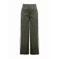 thumbnail image 2 of Women's Vintage Brown Wide Leg Pants With White Side Stripes, Button Zipper Pockets, Long Woven Fabric Trousers, Autumn Fashion Choice For Commute And Office, 2 of 5