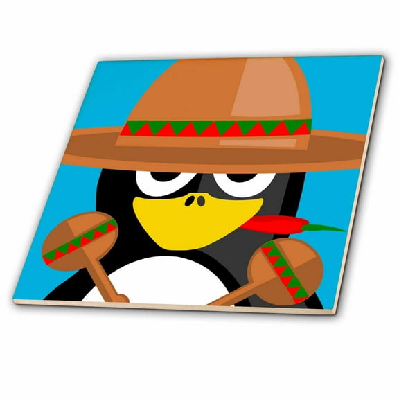 3dRose, Print of Adorable Mexican Penguin With Sombrero, 12 Inch Ceramic Tile
