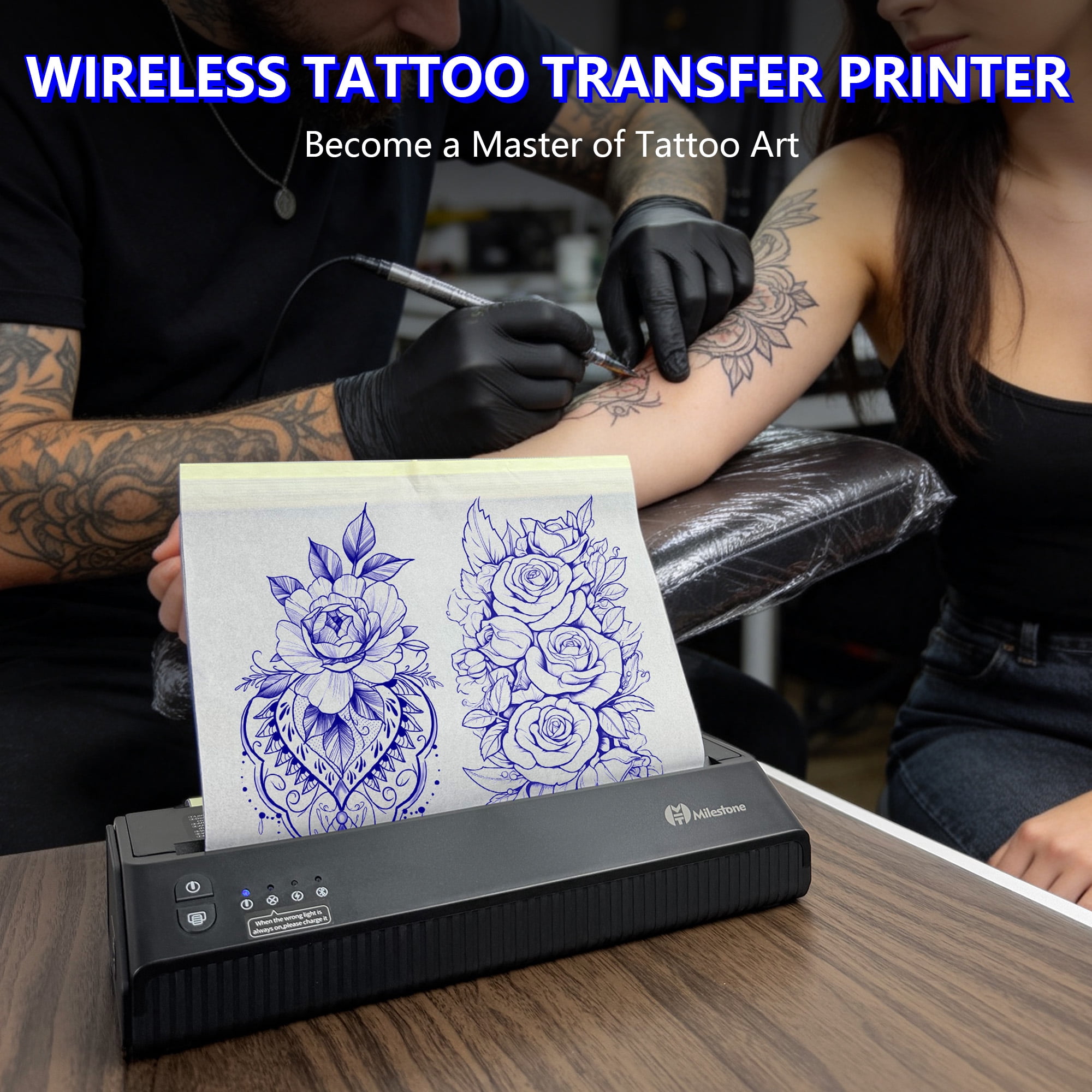 Milestone Wireless Bluetooth Tattoo Stencil Printer, 2500mAh Rechargeable Thermal Transfer Machine, Inkless Portable Tattoo Printer for Artists & Studio