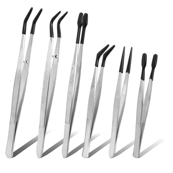 6PCS Rubber Tipped Tweezers Set, PVC Coated Non-Slip Tweezers for Crafts, Jewelry Making, Electronics