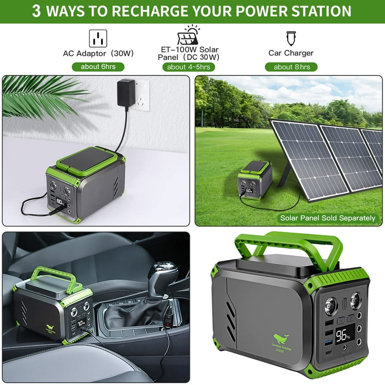 Portable Power Station, 231Wh/62500mAh Outdoor Solar Generator, Lithium  Battery Power with 120V/300W AC Outlet, QC 3.0, Type-C