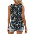 thumbnail image 5 of JTZGDY Tank Tops for Women Cute Summer Floral Print Sleeveless Ruched Pleated Keyhole Cutout Tunic Blouse Trendy Cozy Graphic Cami Shirts Black#02 XL, 5 of 7