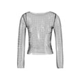 thumbnail image 6 of Blotona Women's Summer Sheer Mesh Tops Long Sleeve Round Neck Rhinestone Slim Fit Crop Tops, 6 of 9