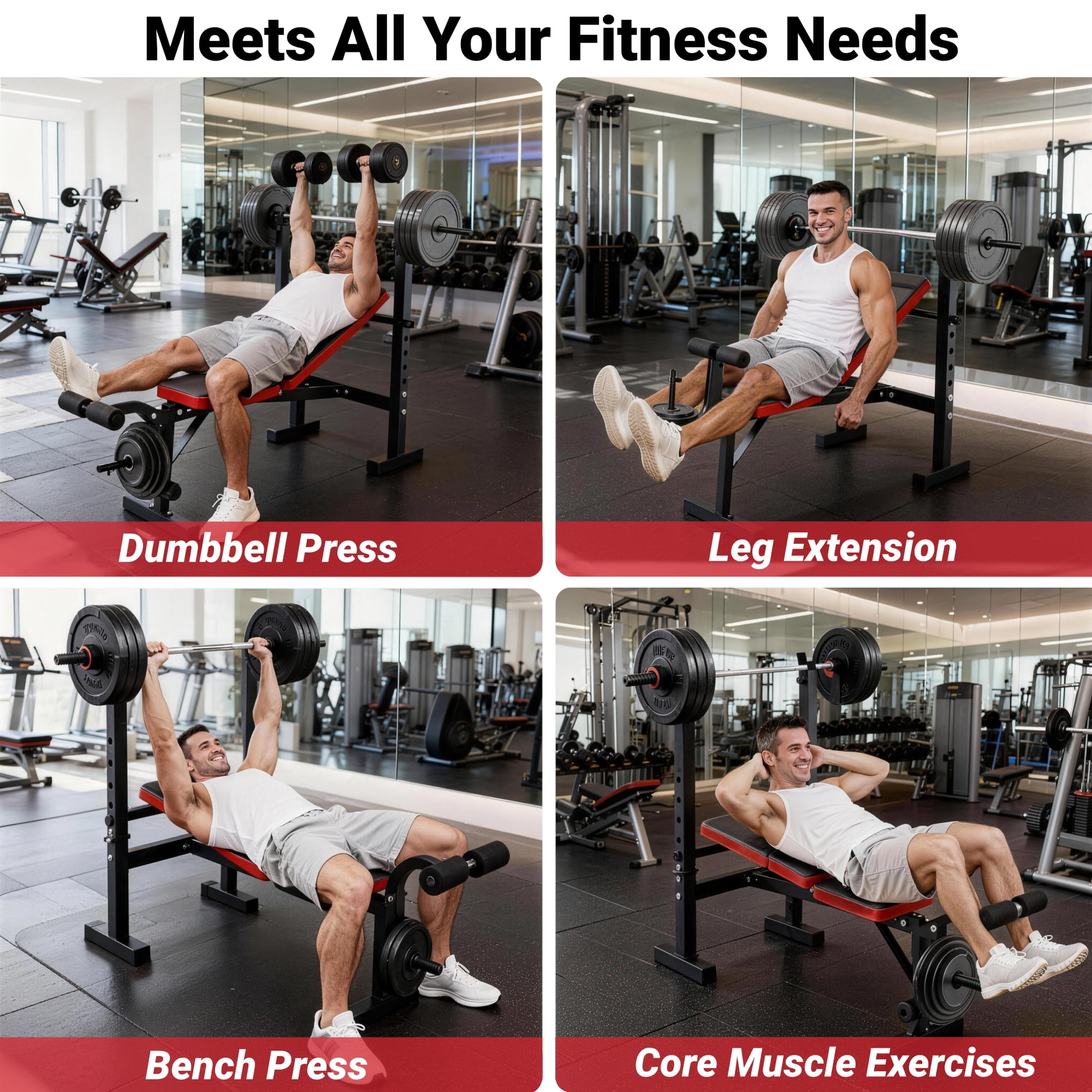 Weight Bench,Blacksmith Foldable 750lbs 5-In-1 Weightbench Set with Squat Rack and Leg Extension & Curl,Gym Exercise Equipment Bench for Full Body Home Gym