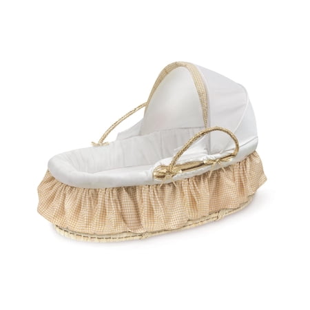 Badger Basket 97003 Natural Moses Basket with Fabric Canopy - Beige Gingham Bedding