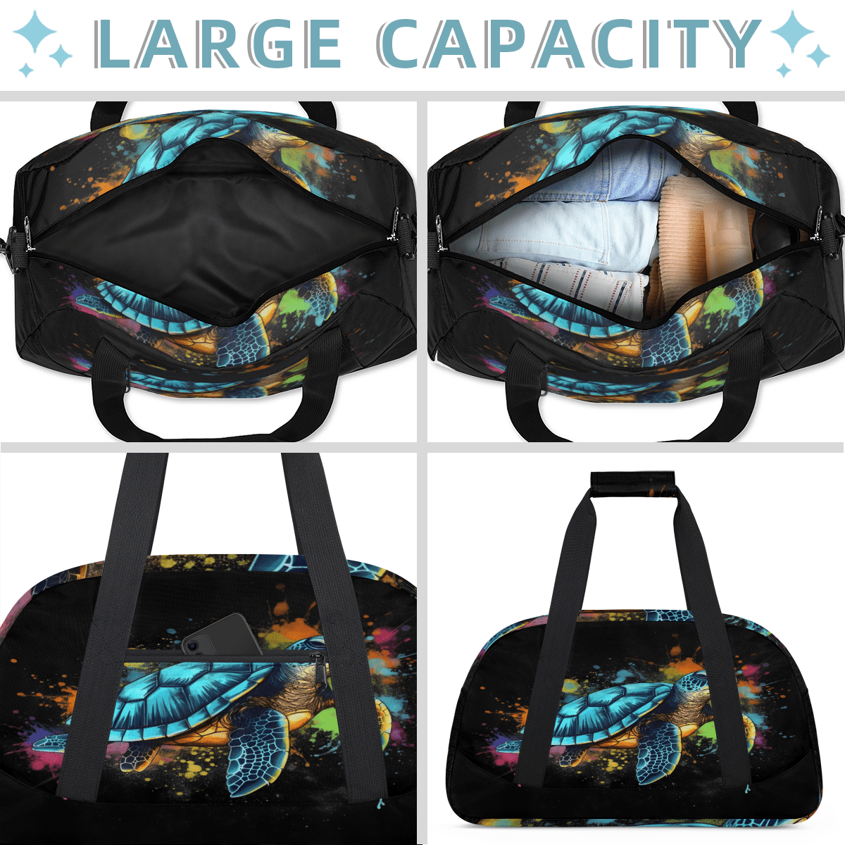 Herdesigns Colorful Sports Duffle Bag for Women & Men, Sea Turtle Gym Bag Dance Bag Overnight Bag Carry On Weekender Travel Bag