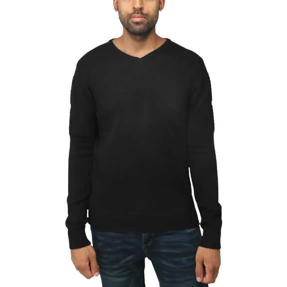 X RAY JEANS Mens V-Neck Honeycomb Knit Sweater, Black, XL