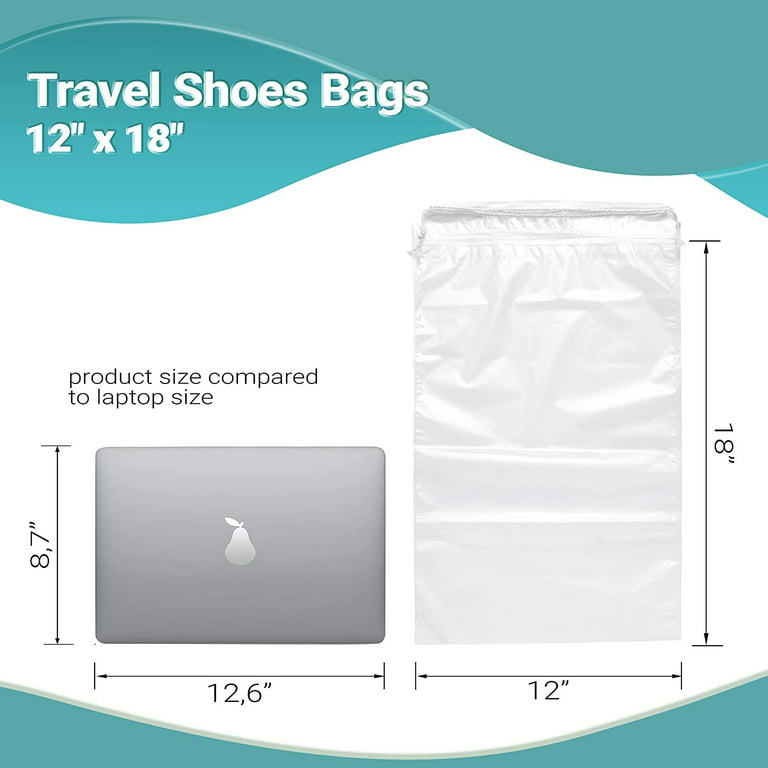 APQ Clear Drawstring Bags 10 x 12 Inch, Pack of 100 Drawstring Travel Shoe  Bags for Packing, 2 Mil PE Clear Plastic Shoe Bags, Reusable Plastic Travel  Bags for Shoes with Double