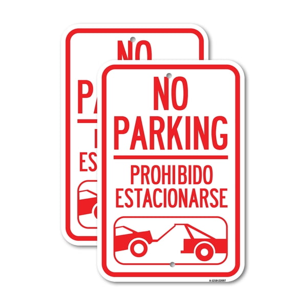 (2 Pack) No Parking Prohibido Estacionarse (With Car Tow Graphic) | 18" X 24" Heavy-Gauge Aluminum Sign | Rust Free Aluminum, Weather Resistant, Waterproof, Fade Resistant, 2