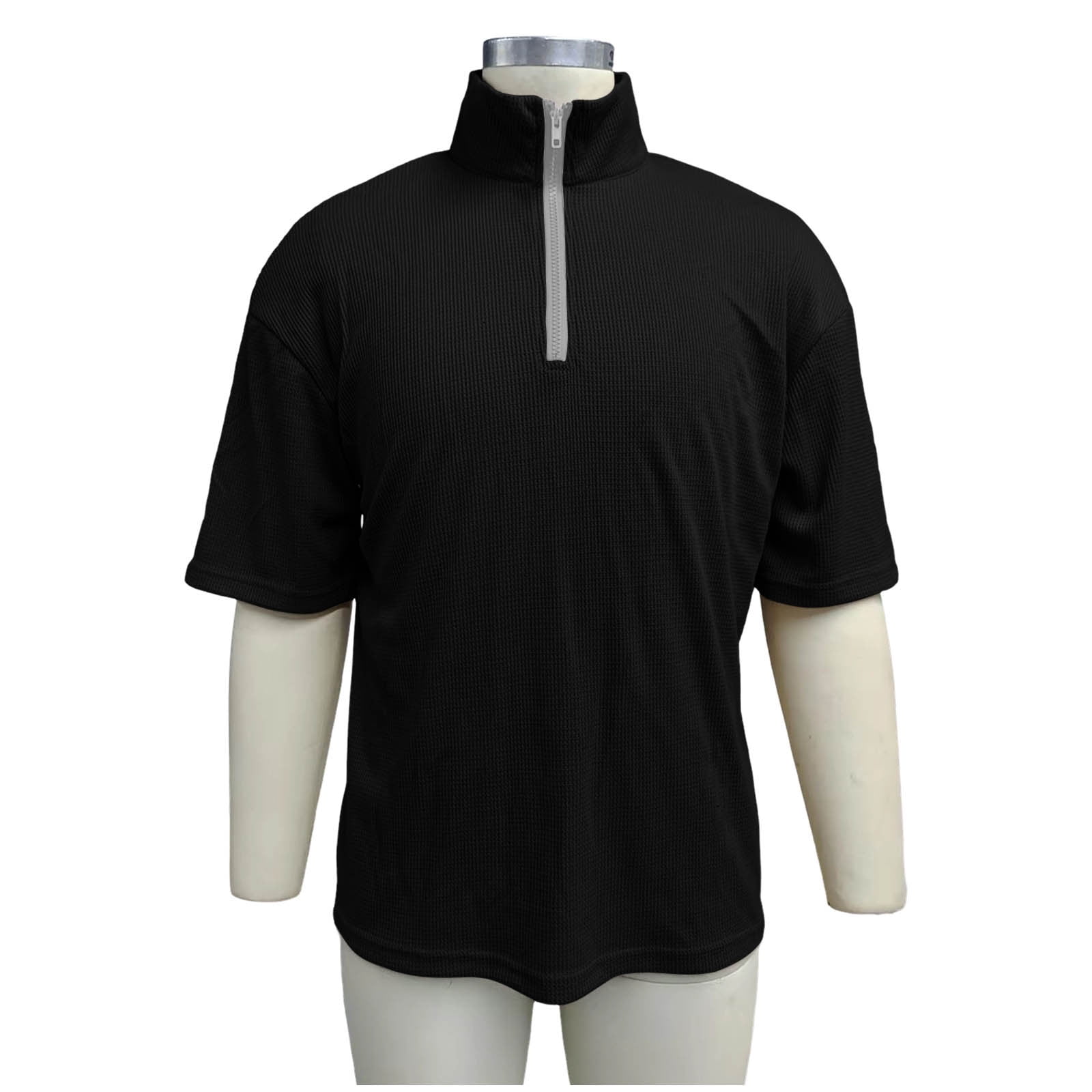 Kalauyu Men's Waffle Tees Short Sleeve Mock Neck Quarter Ziper