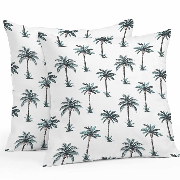 Palm Trees Outdoor Pillow Covers Set of 2 Tropical Plant Coconut Waterproof Throw Pillow Case Decorative Square Cushion Cover for Patio Couch Garden Balcony, 16"x16"