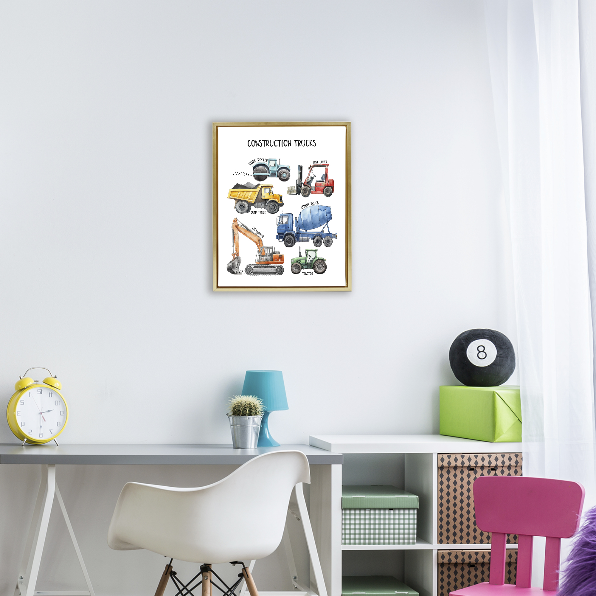 Construction Trucks Machinery Gold Framed Floater Canvas Wall Art, design by Christine Simpson Art