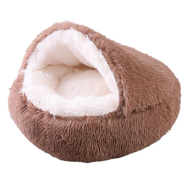 Cama redonda de felpa suave para mascotas, cama para gatos, sueño mejorado, cojín esponjoso para perros, cama cueva para gatos