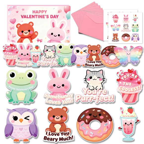 Tarjetas de San Valentín WENHUI, paquete de 36 diseños lindos para niños