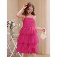thumbnail image 5 of IBTOM CASTLE Girl Sleeveless Ruffle Formal Wedding Tiered Tulle Dress Teen Pageant Birthday Homecoming Prom Outfits Junior Graduation Dress 15-16 Years Hot Pink, 5 of 7